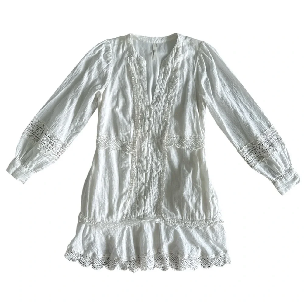 Anthropologie White Long Sleeve Dress Size Medium - Picture 3 of 12